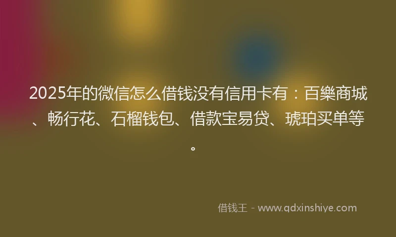 2025年的微信怎么借钱没有信用卡有：百樂商城、畅行花、石榴钱包、借款宝易贷、琥珀买单等。