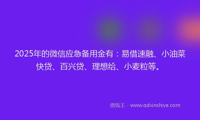 2025年的微信应急备用金有：易借速融、小油菜快贷、百兴贷、理想给、小麦粒等。