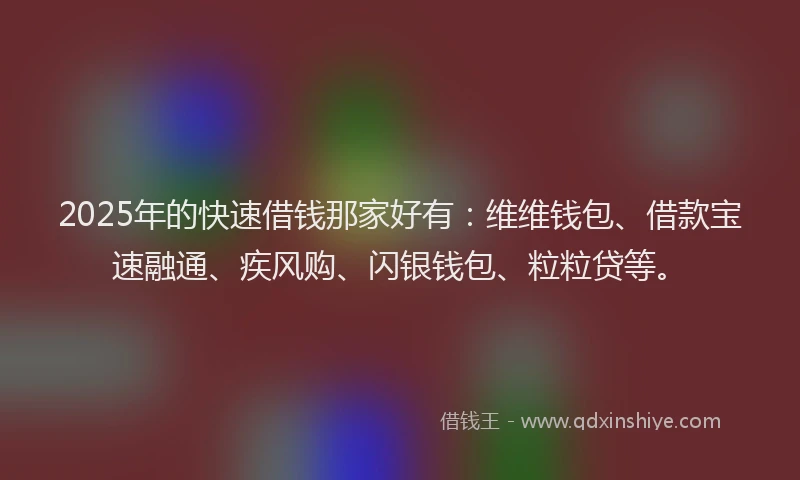 2025年的快速借钱那家好有：维维钱包、借款宝速融通、疾风购、闪银钱包、粒粒贷等。
