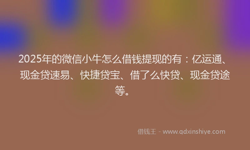 2025年的微信小牛怎么借钱提现的有：亿运通、现金贷速易、快捷贷宝、借了么快贷、现金贷途等。