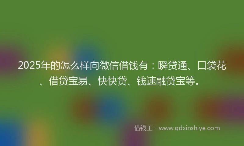 2025年的怎么样向微信借钱有：瞬贷通、口袋花、借贷宝易、快快贷、钱速融贷宝等。