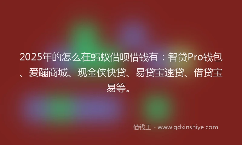 2025年的怎么在蚂蚁借呗借钱有：智贷Pro钱包、爱蹦商城、现金侠快贷、易贷宝速贷、借贷宝易等。