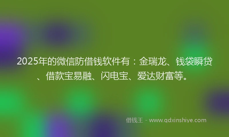 2025年的微信防借钱软件有：金瑞龙、钱袋瞬贷、借款宝易融、闪电宝、爱达财富等。