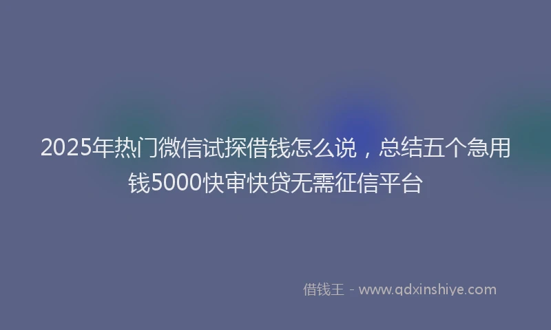 2025年热门微信试探借钱怎么说，总结五个急用钱5000快审快贷无需征信平台