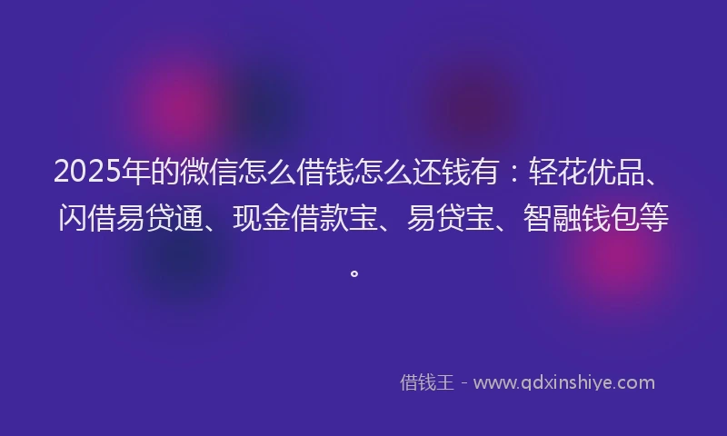 2025年的微信怎么借钱怎么还钱有：轻花优品、闪借易贷通、现金借款宝、易贷宝、智融钱包等。