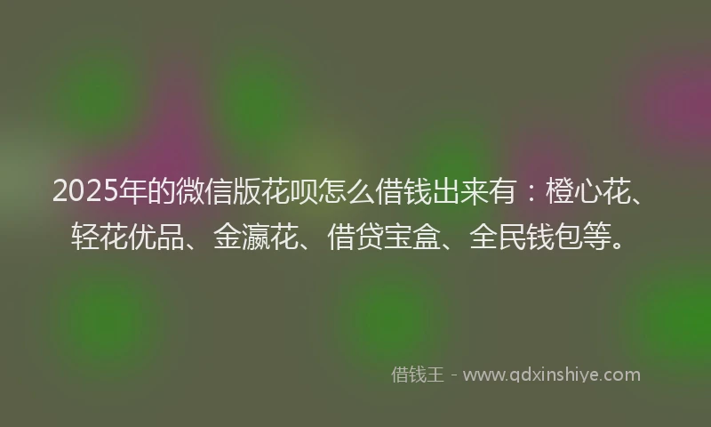 2025年的微信版花呗怎么借钱出来有：橙心花、轻花优品、金瀛花、借贷宝盒、全民钱包等。