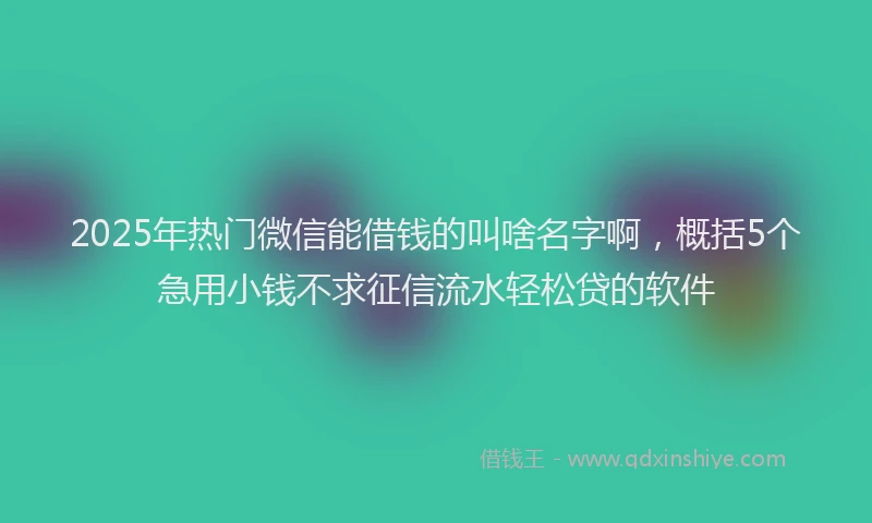 2025年热门微信能借钱的叫啥名字啊，概括5个急用小钱不求征信流水轻松贷的软件