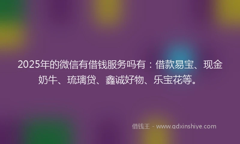 2025年的微信有借钱服务吗有：借款易宝、现金奶牛、琉璃贷、鑫诚好物、乐宝花等。