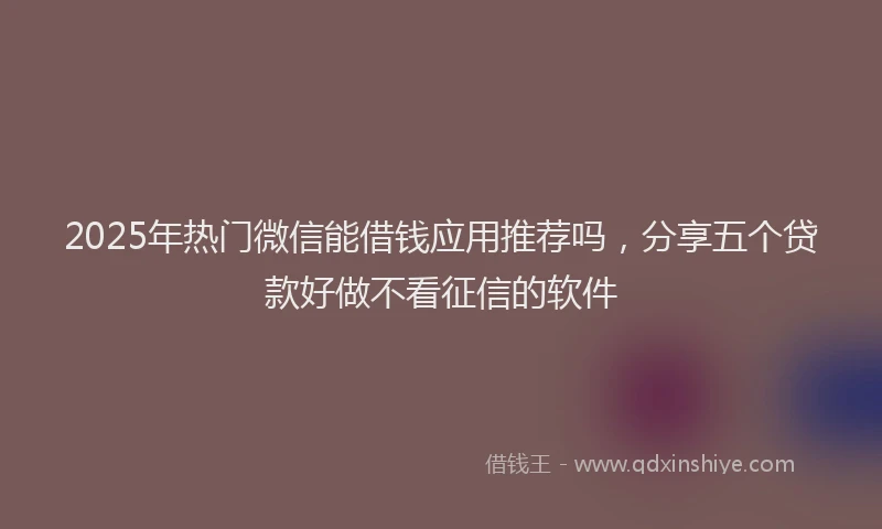 2025年热门微信能借钱应用推荐吗，分享五个贷款好做不看征信的软件