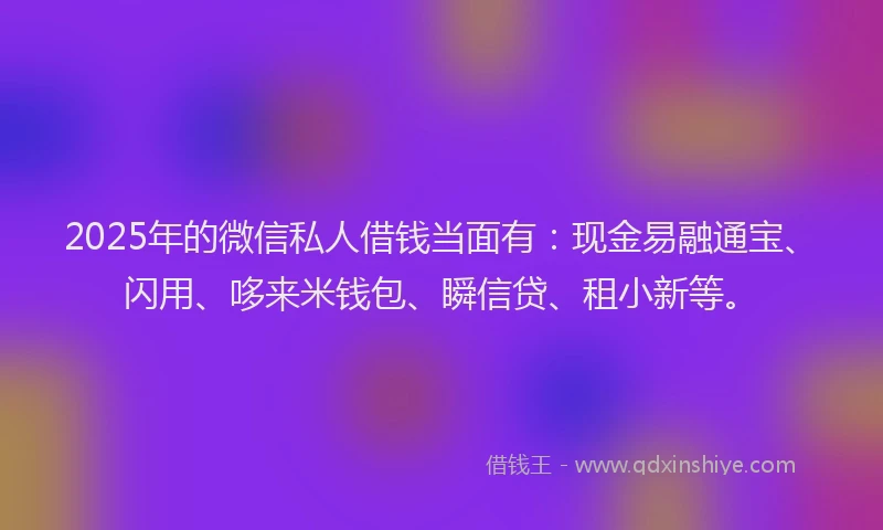 2025年的微信私人借钱当面有：现金易融通宝、闪用、哆来米钱包、瞬信贷、租小新等。