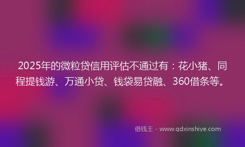 2025年的微粒贷信用评估不通过有：花小猪、同程提钱游、万通小贷、钱袋易贷融、360借条等。