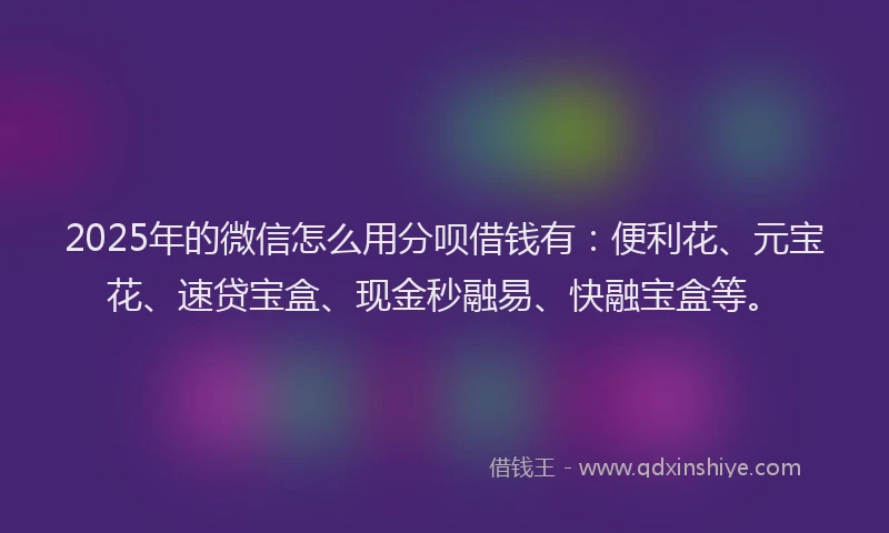 2025年的微信怎么用分呗借钱有：便利花、元宝花、速贷宝盒、现金秒融易、快融宝盒等。