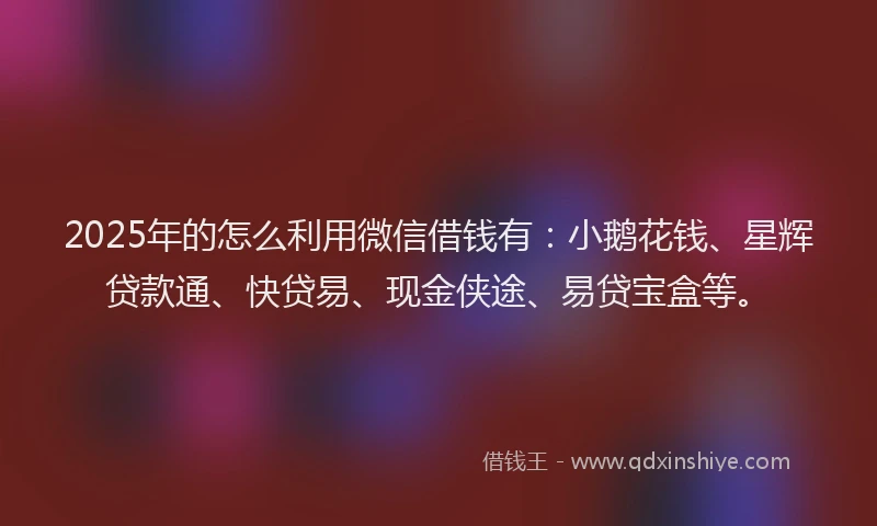 2025年的怎么利用微信借钱有：小鹅花钱、星辉贷款通、快贷易、现金侠途、易贷宝盒等。