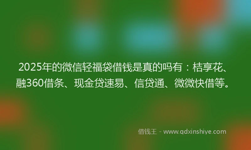 2025年的微信轻福袋借钱是真的吗有：桔享花、融360借条、现金贷速易、信贷通、微微快借等。
