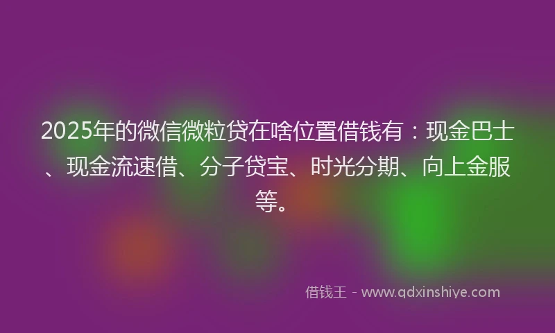 2025年的微信微粒贷在啥位置借钱有：现金巴士、现金流速借、分子贷宝、时光分期、向上金服等。