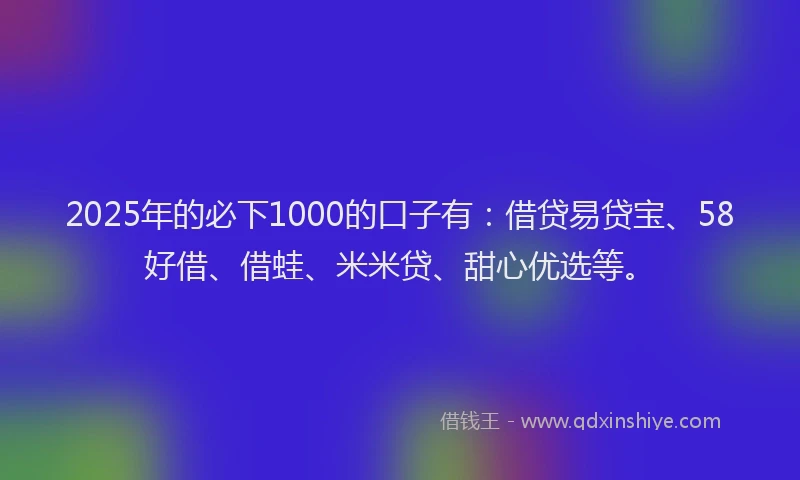 2025年的必下1000的口子有：借贷易贷宝、58好借、借蛙、米米贷、甜心优选等。
