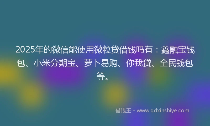 2025年的微信能使用微粒贷借钱吗有：鑫融宝钱包、小米分期宝、萝卜易购、你我贷、全民钱包等。