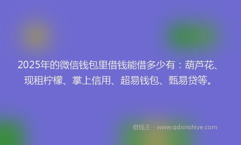 2025年的微信钱包里借钱能借多少有：葫芦花、现租柠檬、掌上信用、超易钱包、甄易贷等。