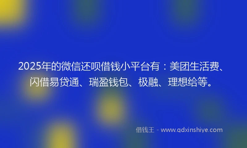 2025年的微信还呗借钱小平台有：美团生活费、闪借易贷通、瑞盈钱包、极融、理想给等。