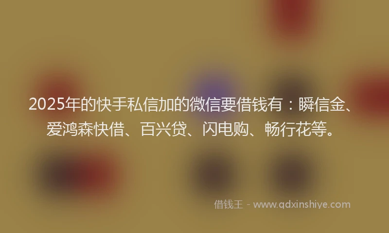 2025年的快手私信加的微信要借钱有：瞬信金、爱鸿森快借、百兴贷、闪电购、畅行花等。