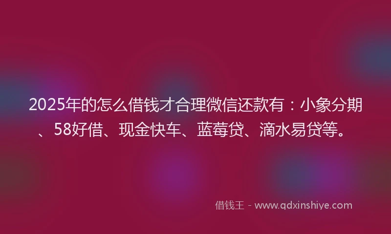 2025年的怎么借钱才合理微信还款有：小象分期、58好借、现金快车、蓝莓贷、滴水易贷等。