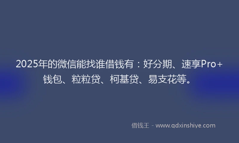 2025年的微信能找谁借钱有：好分期、速享Pro+钱包、粒粒贷、柯基贷、易支花等。