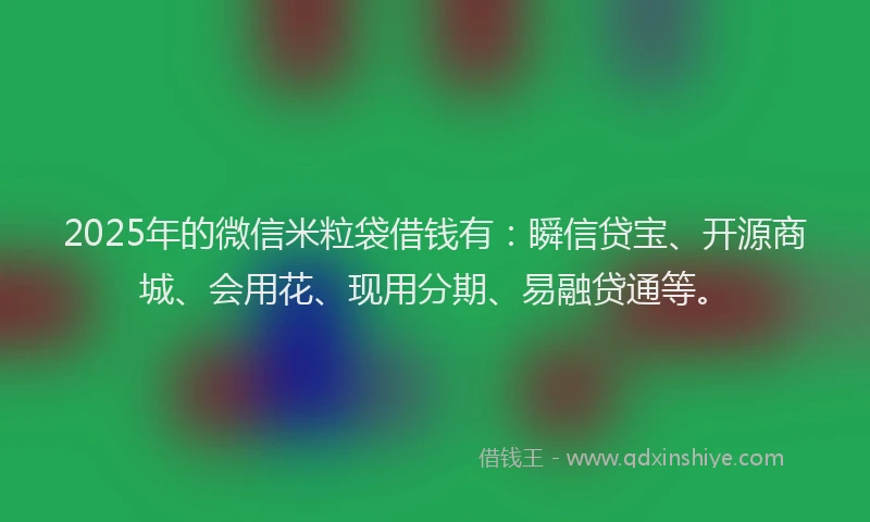 2025年的微信米粒袋借钱有：瞬信贷宝、开源商城、会用花、现用分期、易融贷通等。