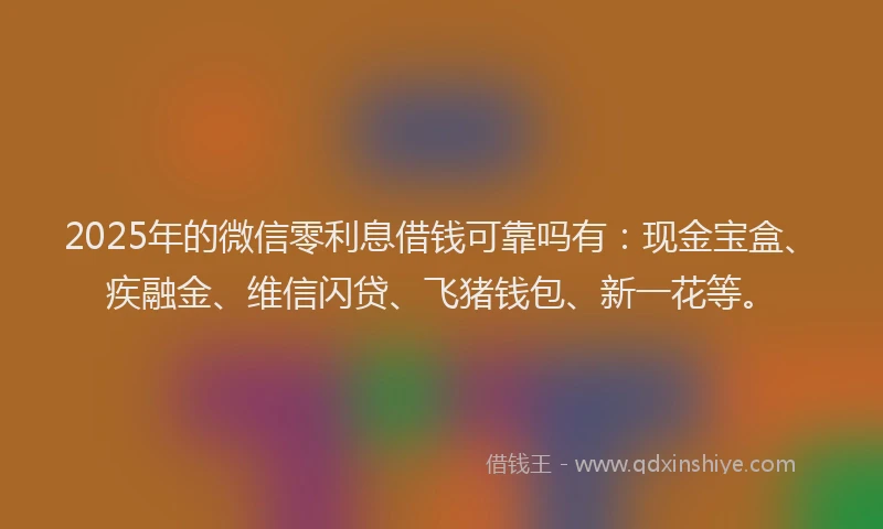 2025年的微信零利息借钱可靠吗有：现金宝盒、疾融金、维信闪贷、飞猪钱包、新一花等。