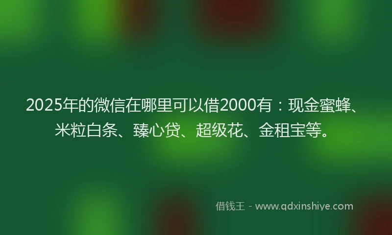 2025年的微信在哪里可以借2000有：现金蜜蜂、米粒白条、臻心贷、超级花、金租宝等。
