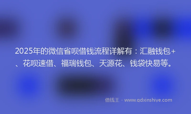 2025年的微信省呗借钱流程详解有：汇融钱包+、花呗速借、福瑞钱包、天源花、钱袋快易等。