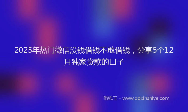2025年热门微信没钱借钱不敢借钱，分享5个12月独家贷款的口子