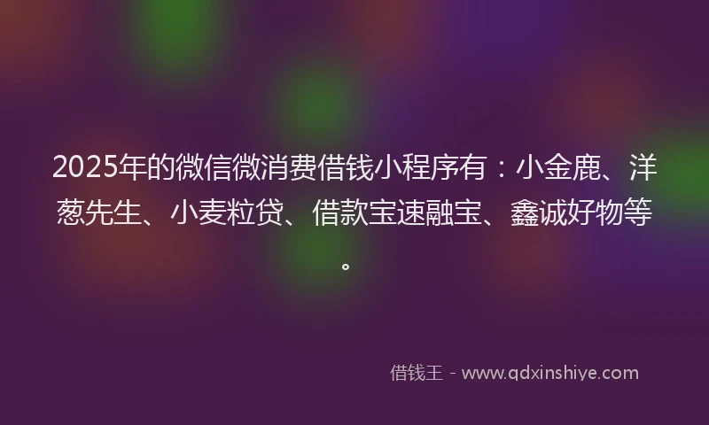 2025年的微信微消费借钱小程序有：小金鹿、洋葱先生、小麦粒贷、借款宝速融宝、鑫诚好物等。