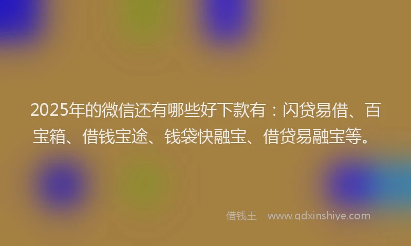 2025年的微信还有哪些好下款有：闪贷易借、百宝箱、借钱宝途、钱袋快融宝、借贷易融宝等。