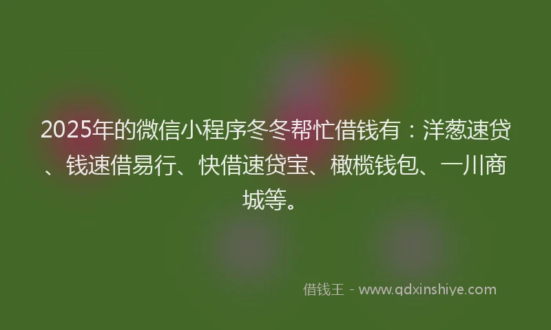 2025年的微信小程序冬冬帮忙借钱有：洋葱速贷、钱速借易行、快借速贷宝、橄榄钱包、一川商城等。