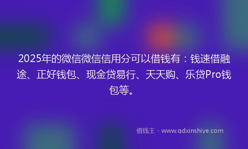 2025年的微信微信信用分可以借钱有：钱速借融途、正好钱包、现金贷易行、天天购、乐贷Pro钱包等。