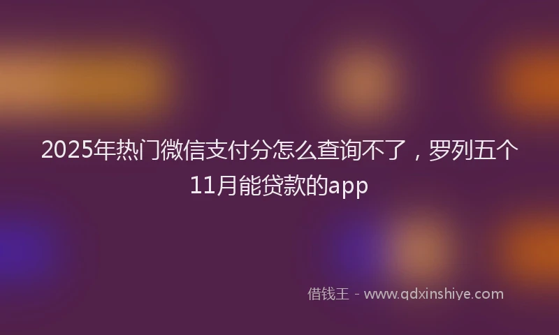 2025年热门微信支付分怎么查询不了，罗列五个11月能贷款的app