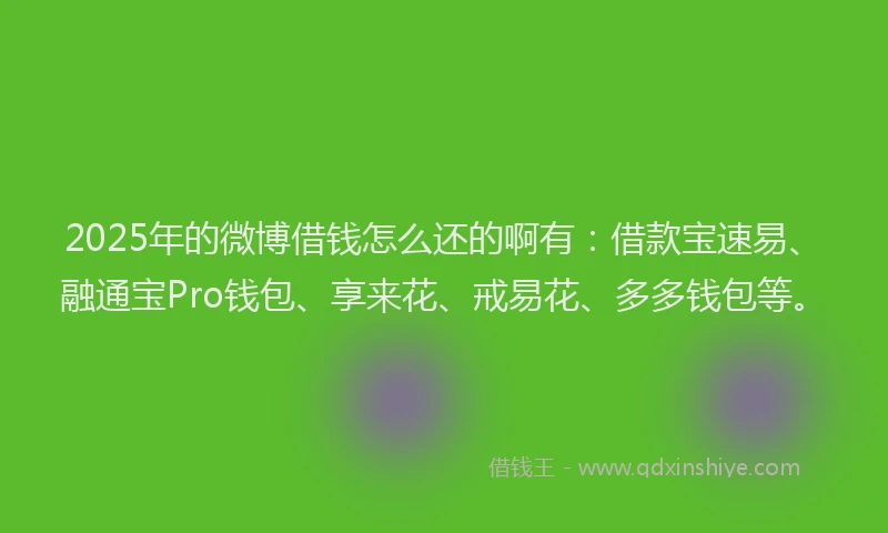 2025年的微博借钱怎么还的啊有：借款宝速易、融通宝Pro钱包、享来花、戒易花、多多钱包等。