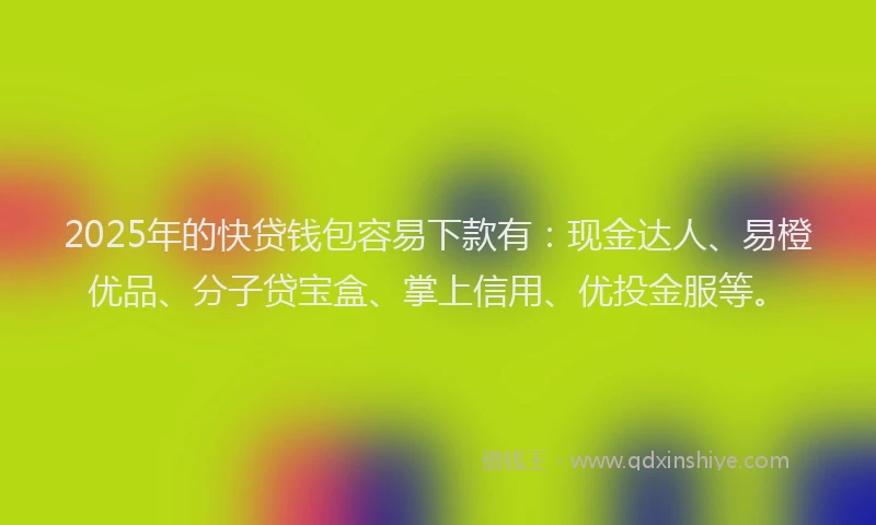 2025年的快贷钱包容易下款有:现金达人、易橙优品、分子贷宝盒、掌上信用、优投金服等。