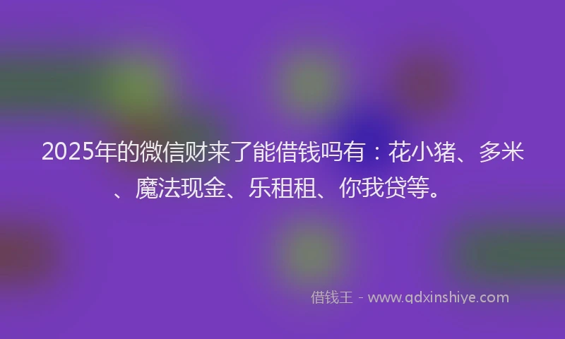 2025年的微信财来了能借钱吗有：花小猪、多米、魔法现金、乐租租、你我贷等。