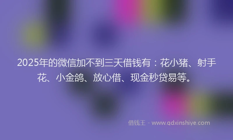 2025年的微信加不到三天借钱有：花小猪、射手花、小金鸽、放心借、现金秒贷易等。