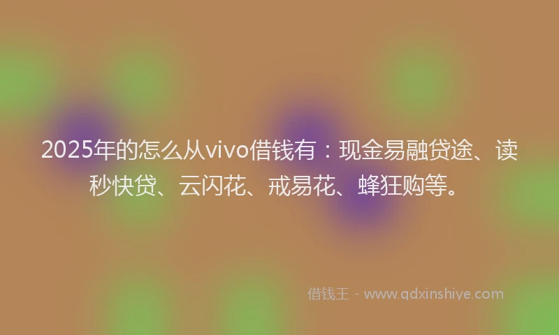 2025年的怎么从vivo借钱有：现金易融贷途、读秒快贷、云闪花、戒易花、蜂狂购等。
