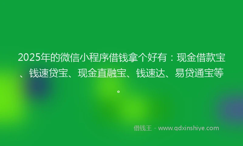 2025年的微信小程序借钱拿个好有：现金借款宝、钱速贷宝、现金直融宝、钱速达、易贷通宝等。