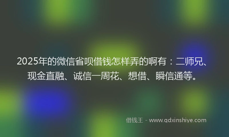 2025年的微信省呗借钱怎样弄的啊有:二师兄、现金直融、诚信一周花、想借、瞬信通等。
