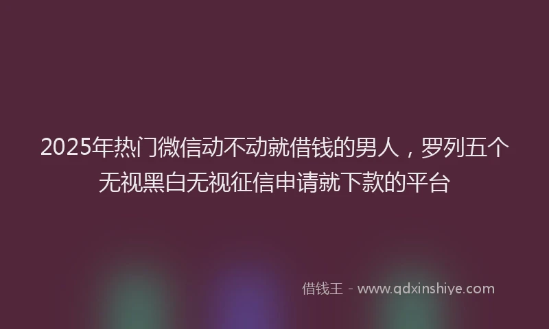 2025年热门微信动不动就借钱的男人，罗列五个无视黑白无视征信申请就下款的平台