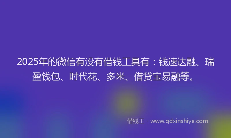 2025年的微信有没有借钱工具有：钱速达融、瑞盈钱包、时代花、多米、借贷宝易融等。