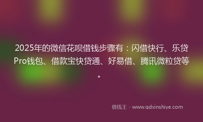 2025年的微信花呗借钱步骤有：闪借快行、乐贷Pro钱包、借款宝快贷通、好易借、腾讯微粒贷等。