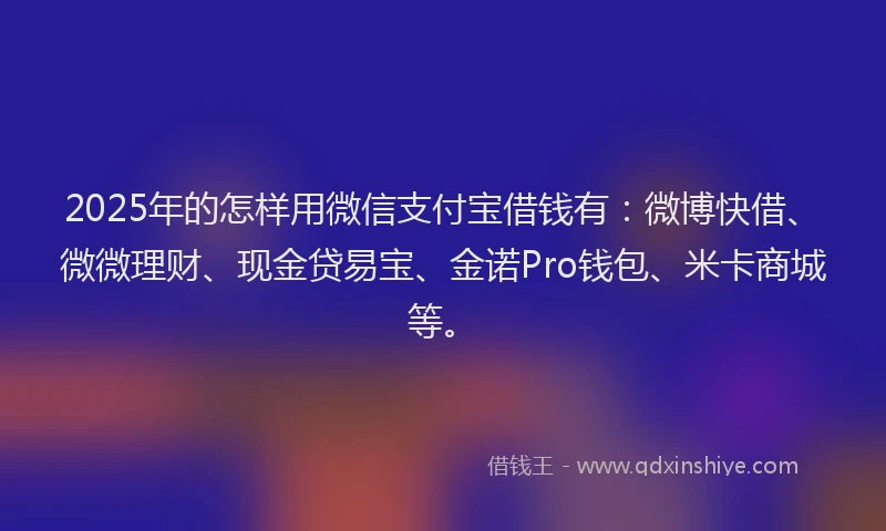 2025年的怎样用微信支付宝借钱有：微博快借、微微理财、现金贷易宝、金诺Pro钱包、米卡商城等。