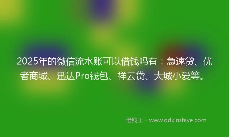 2025年的微信流水账可以借钱吗有：急速贷、优者商城、迅达Pro钱包、祥云贷、大城小爱等。