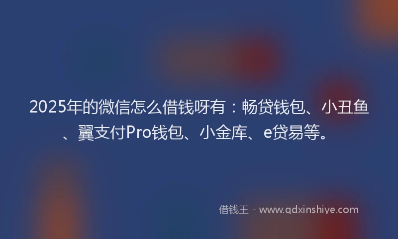 2025年的微信怎么借钱呀有：畅贷钱包、小丑鱼、翼支付Pro钱包、小金库、e贷易等。