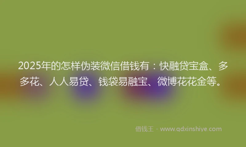 2025年的怎样伪装微信借钱有：快融贷宝盒、多多花、人人易贷、钱袋易融宝、微博花花金等。